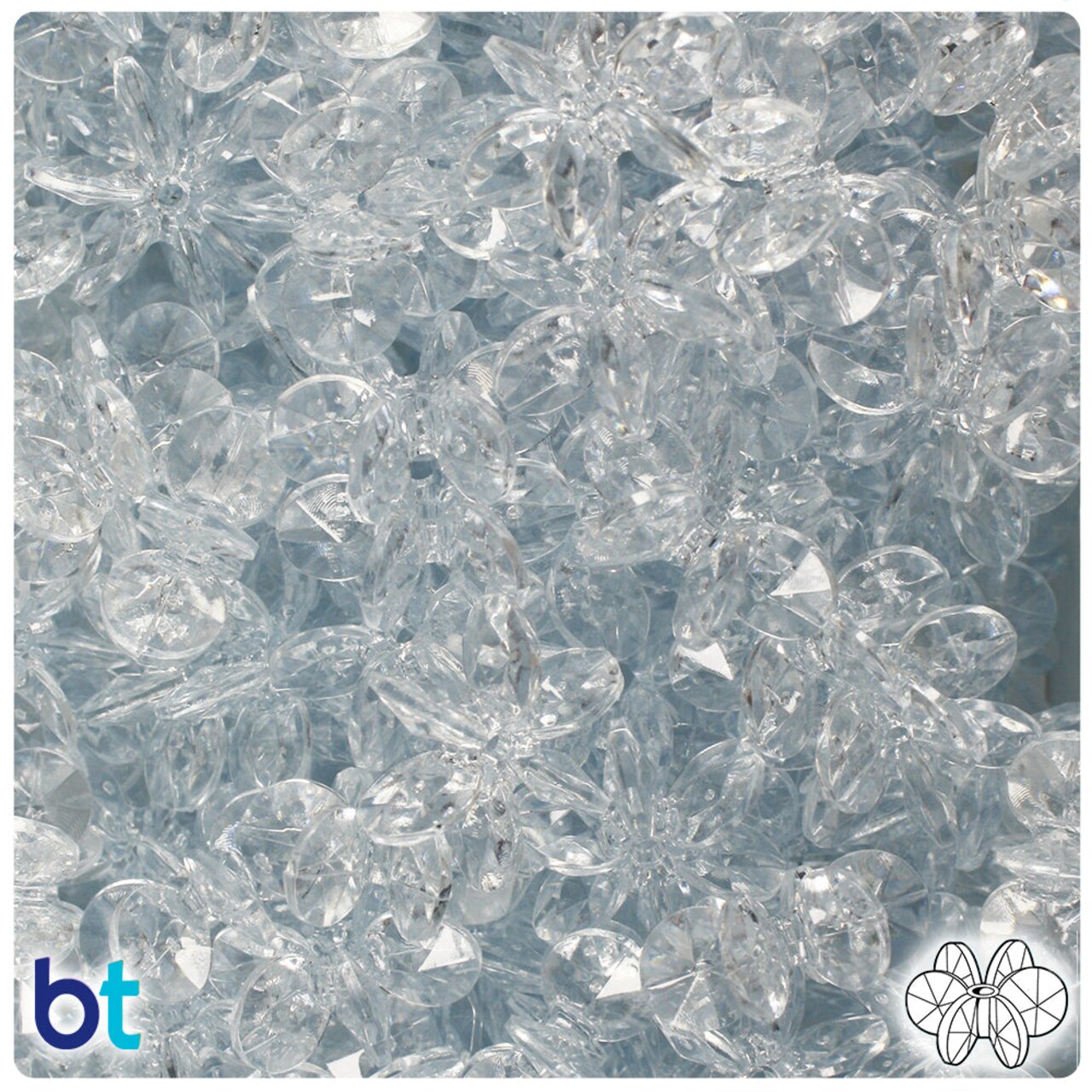 BeadTin Ice Blue Transparent 18mm SunBurst Plastic Craft Beads (135pcs)